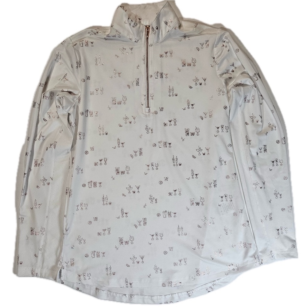 San Soleil‎ Shirt Womens XS White UPF 50 1/4 Zip Golf Cocktail Print Pullover